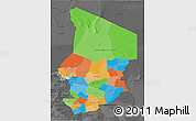 Political 3D Map of Chad, darken, desaturated