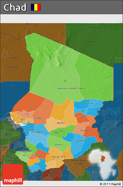 Political 3D Map of Chad, darken