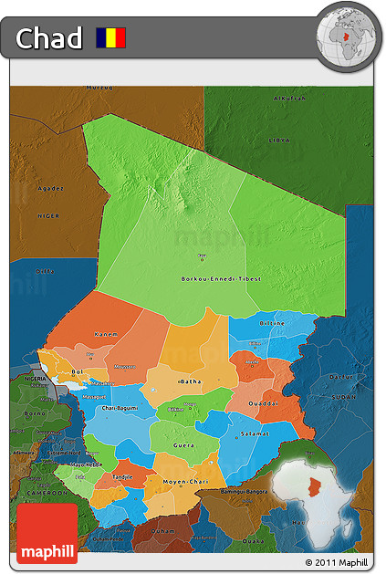 Political 3D Map of Chad, darken
