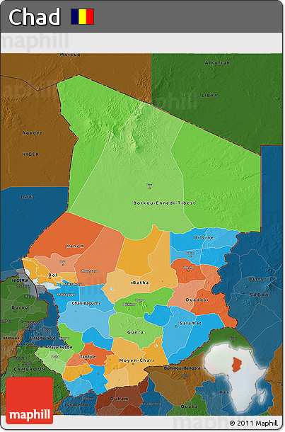 Political 3D Map of Chad, darken