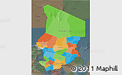 Political 3D Map of Chad, darken, semi-desaturated