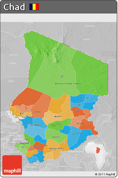 Political 3D Map of Chad, lighten, desaturated