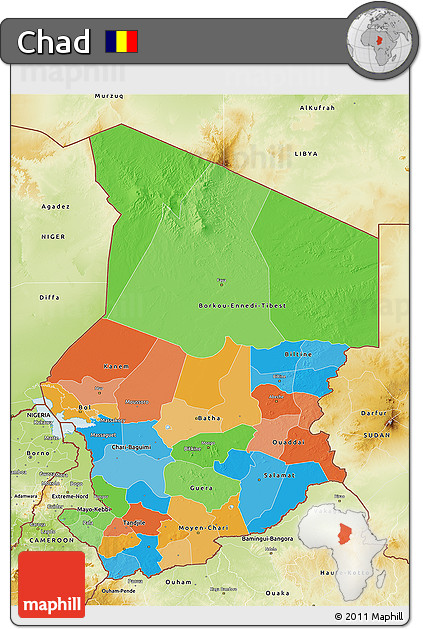 Political 3D Map of Chad, physical outside
