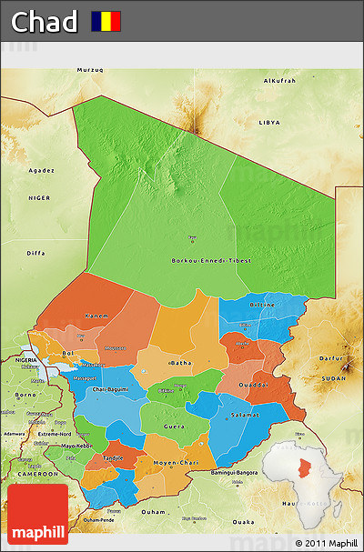Political 3D Map of Chad, physical outside