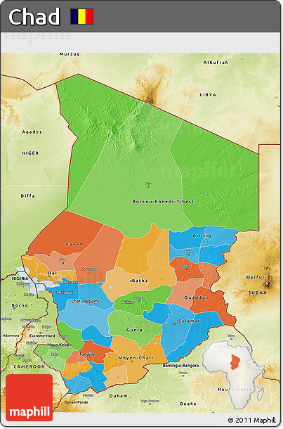 Political 3D Map of Chad, physical outside