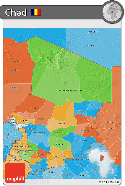 Political 3D Map of Chad, political shades outside
