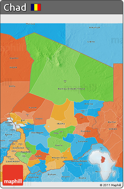 Political 3D Map of Chad, political shades outside