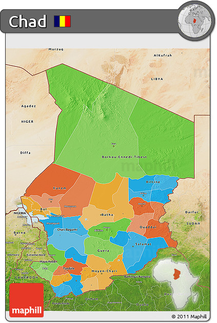 Political 3D Map of Chad, satellite outside