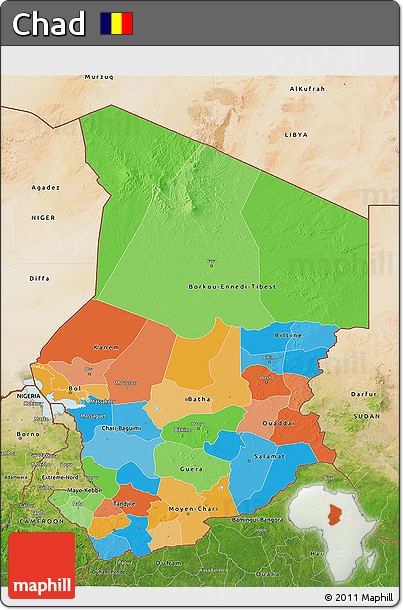 Political 3D Map of Chad, satellite outside