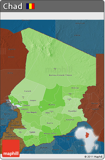 Political Shades 3D Map of Chad, darken