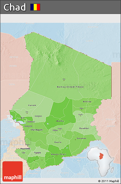 Political Shades 3D Map of Chad, lighten