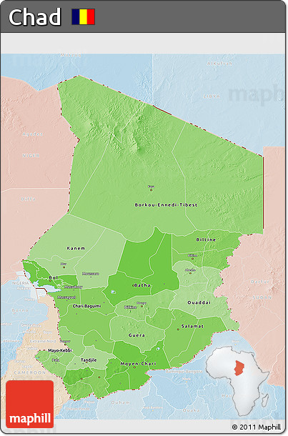 Political Shades 3D Map of Chad, lighten