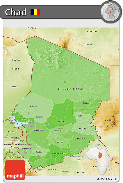Political Shades 3D Map of Chad, physical outside