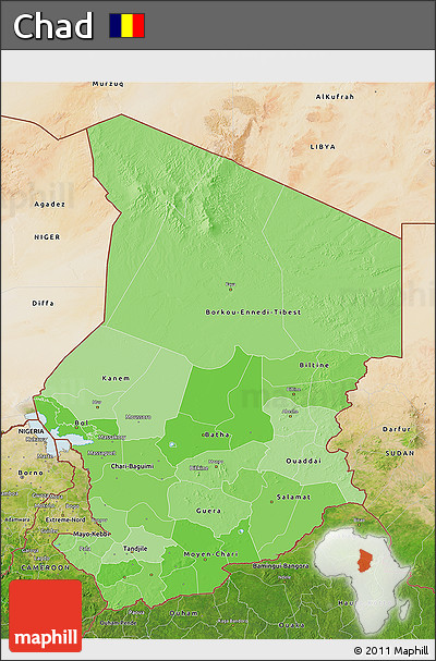 Political Shades 3D Map of Chad, satellite outside