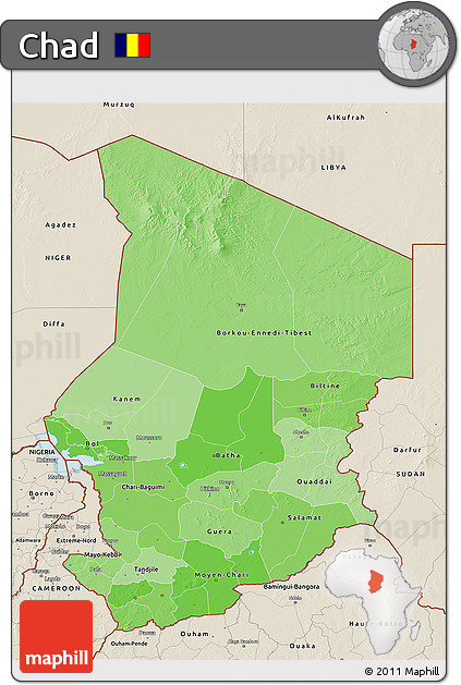 Political Shades 3D Map of Chad, shaded relief outside