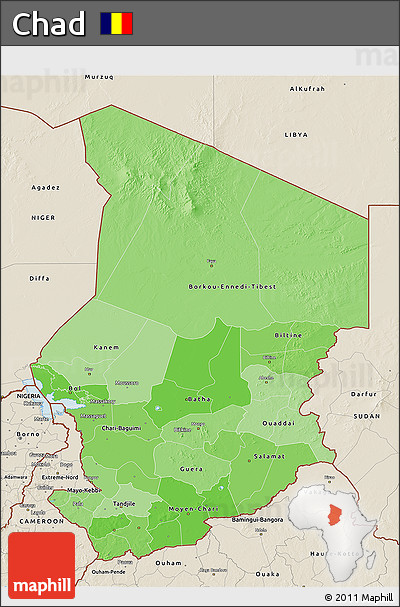 Political Shades 3D Map of Chad, shaded relief outside