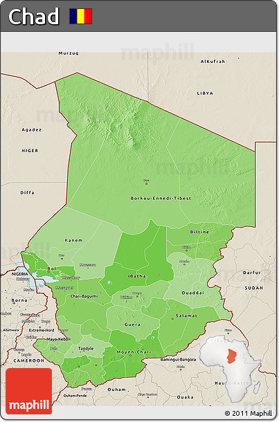 Political Shades 3D Map of Chad, shaded relief outside