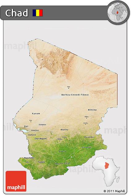 Satellite 3D Map of Chad, cropped outside