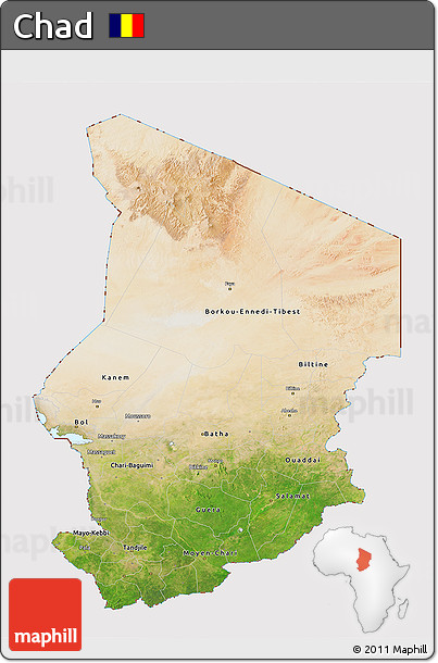 Satellite 3D Map of Chad, cropped outside