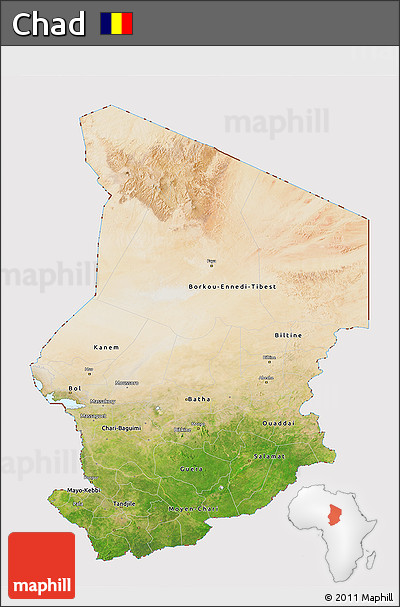 Satellite 3D Map of Chad, cropped outside