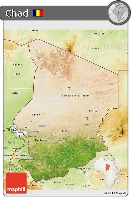 Satellite 3D Map of Chad, physical outside