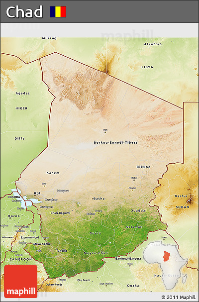 Satellite 3D Map of Chad, physical outside