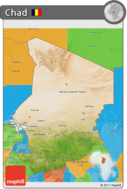 Satellite 3D Map of Chad, political outside