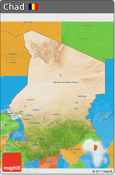 Satellite 3D Map of Chad, political outside