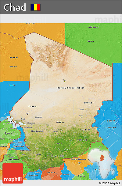 Satellite 3D Map of Chad, political outside