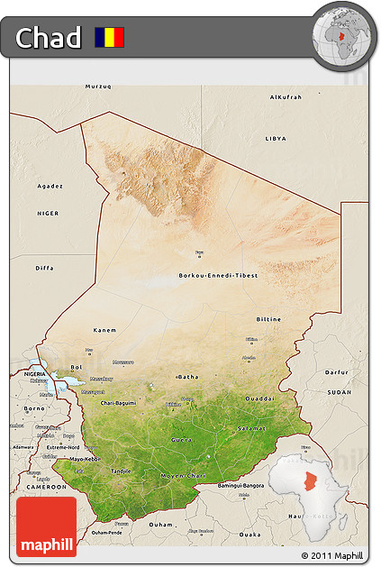 Satellite 3D Map of Chad, shaded relief outside