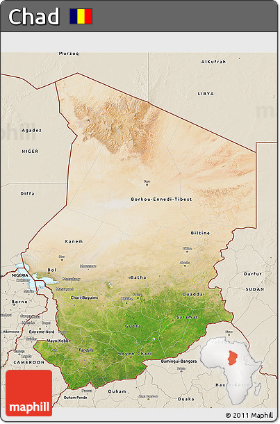Satellite 3D Map of Chad, shaded relief outside