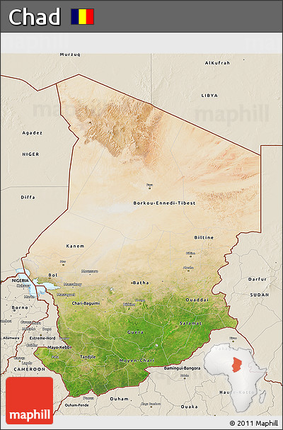 Satellite 3D Map of Chad, shaded relief outside