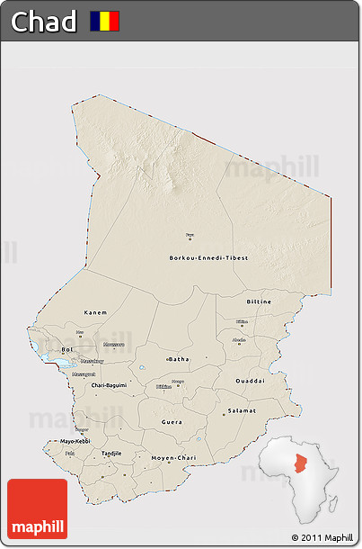 Shaded Relief 3D Map of Chad, cropped outside