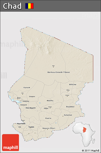 Shaded Relief 3D Map of Chad, cropped outside