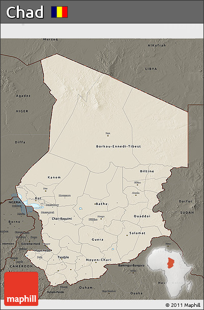 Shaded Relief 3D Map of Chad, darken