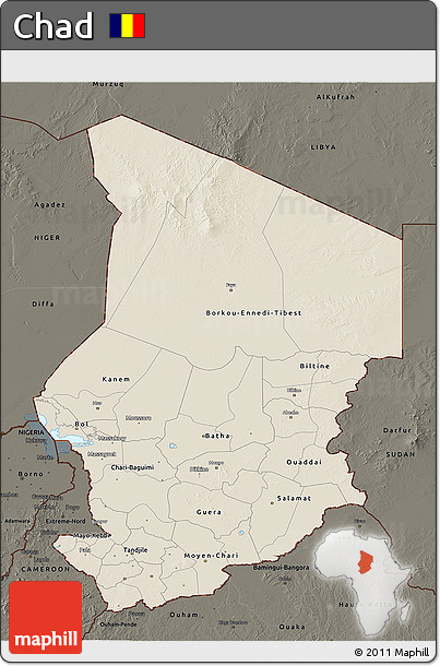 Shaded Relief 3D Map of Chad, darken