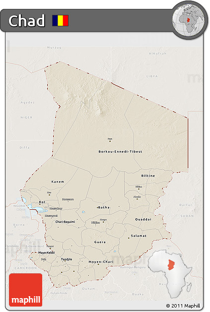 Shaded Relief 3D Map of Chad, lighten