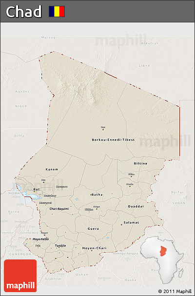 Shaded Relief 3D Map of Chad, lighten