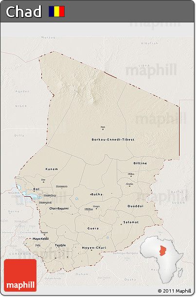 Shaded Relief 3D Map of Chad, lighten