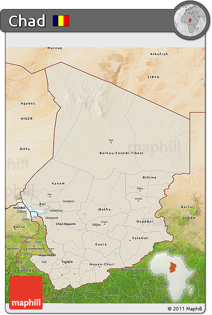 Shaded Relief 3D Map of Chad, satellite outside