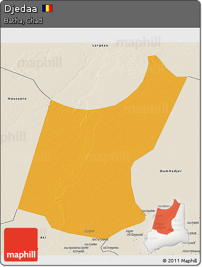 Political 3D Map of Djedaa, shaded relief outside
