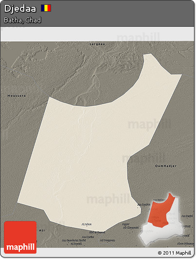 Shaded Relief 3D Map of Djedaa, darken