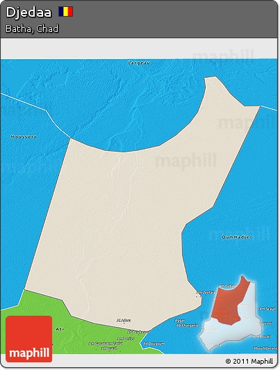 Shaded Relief 3D Map of Djedaa, political outside