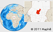 Shaded Relief Location Map of Djedaa, highlighted country
