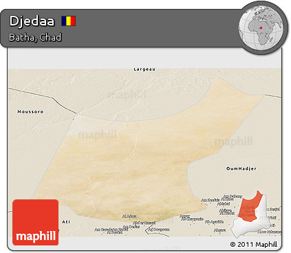 Satellite Panoramic Map of Djedaa, shaded relief outside