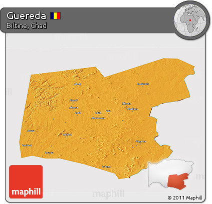 Political 3D Map of Guereda, cropped outside