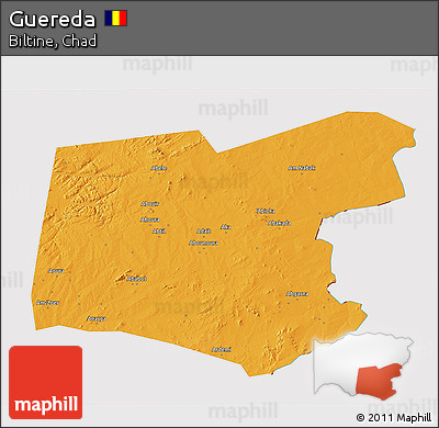 Political 3D Map of Guereda, cropped outside
