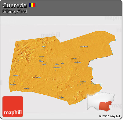 Political 3D Map of Guereda, cropped outside