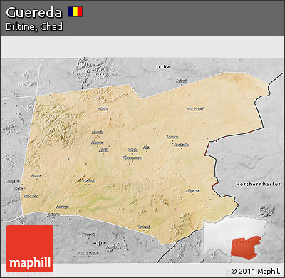 Satellite 3D Map of Guereda, desaturated