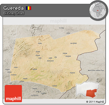 Satellite 3D Map of Guereda, semi-desaturated